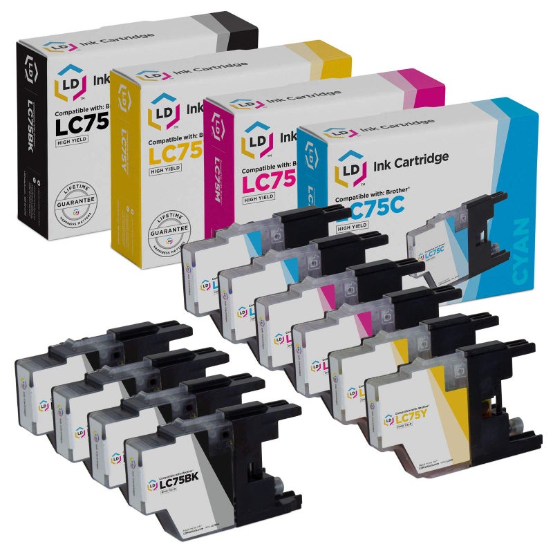 LD Â© Brother Compatible LC75 Bulk Set of 10 High Yield Ink Cartridges: 4 Black & 2 each of Cyan / Magenta / Yellow - Image 1